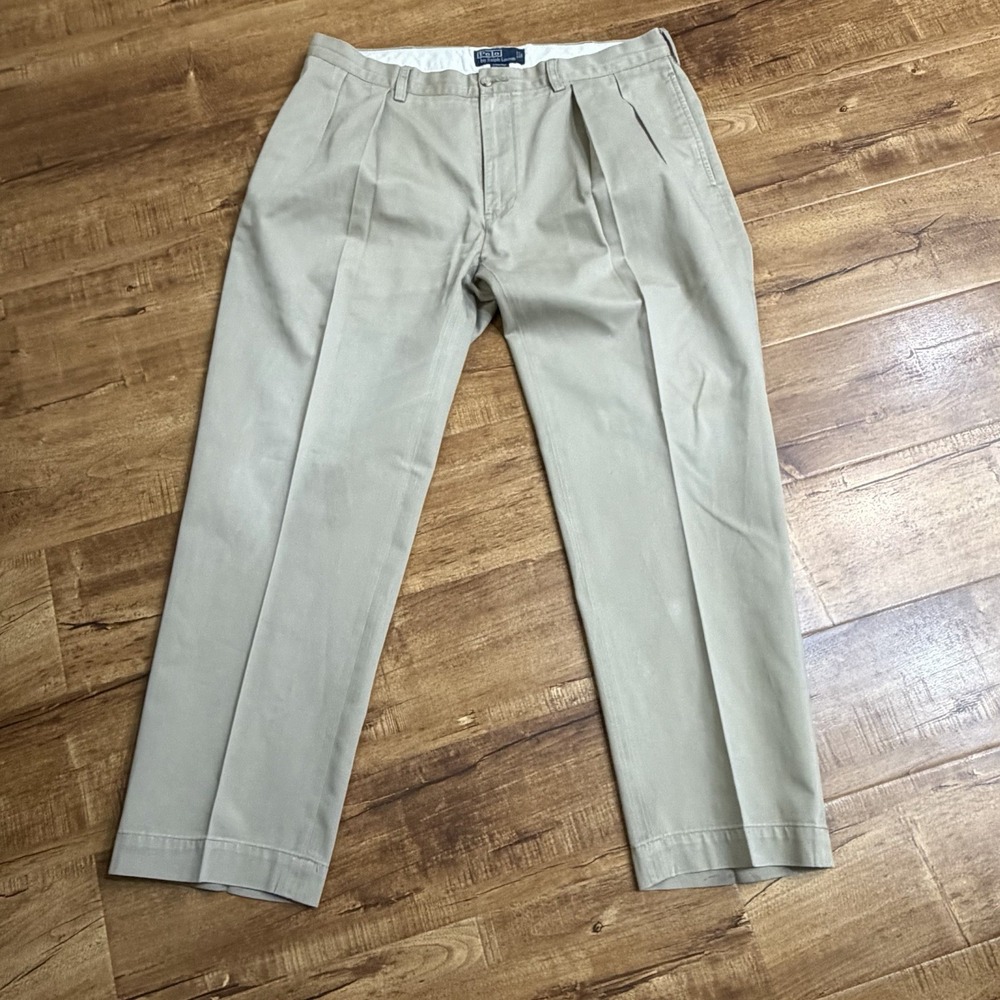 Polo Ralph Lauren Ethan Pant Mens 36x30 Khaki Tan Pleated Cotton Chino Trousers
